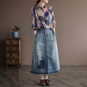 Autumn Retro Hollow A-line Denimskjørt