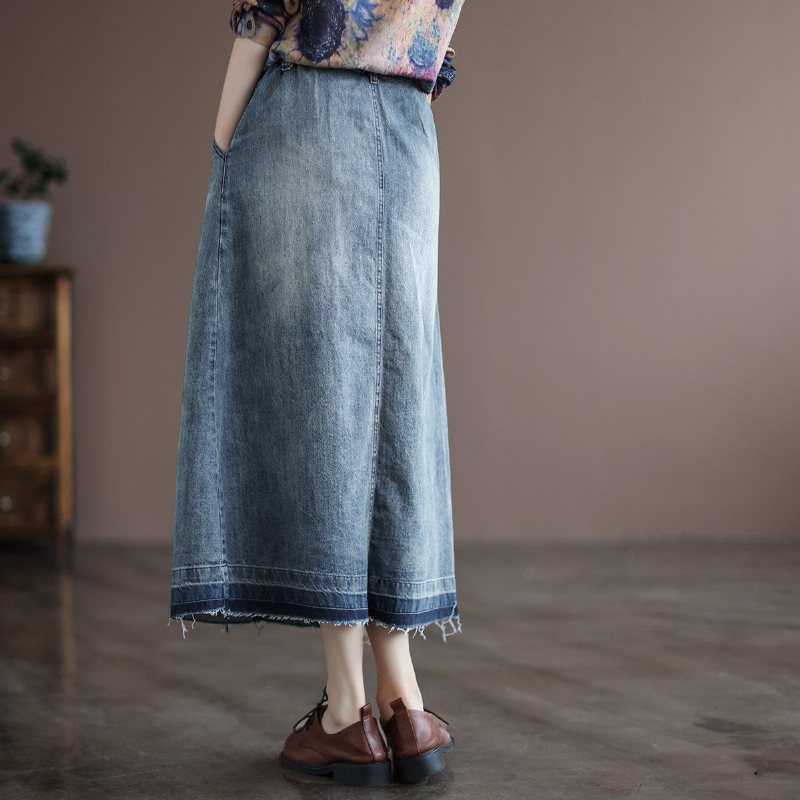 Autumn Retro Hollow A-line Denimskjørt