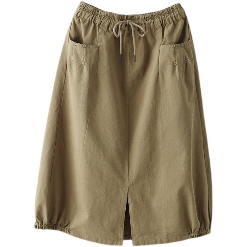 Blonde Elastisk Midje Casual Skjørt Khaki