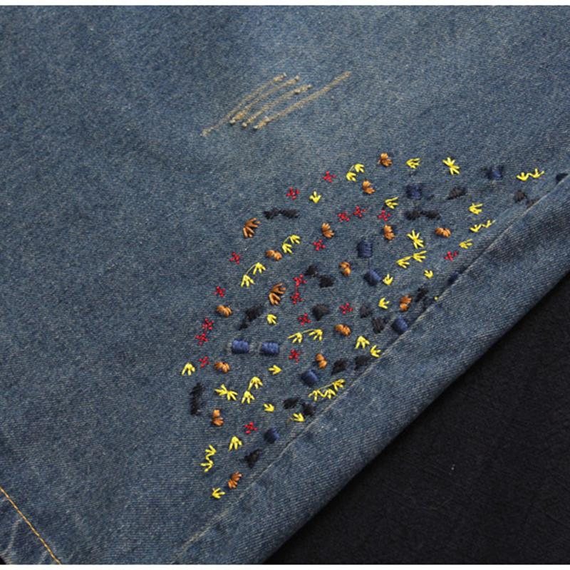 Brodert Mellomlangt Retro Denimskjørt