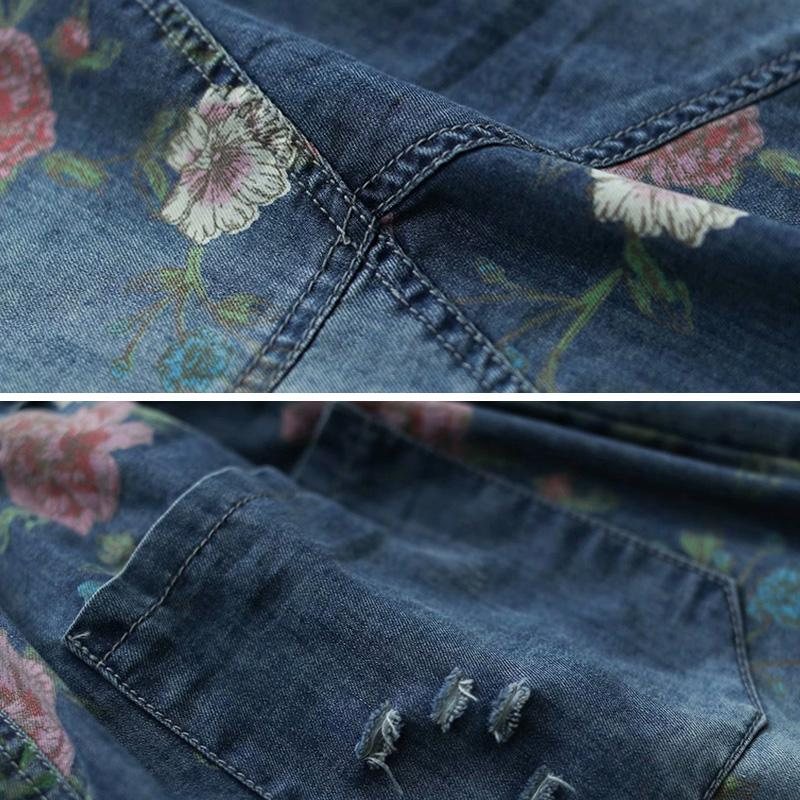 Retro Floral Løs Casual Patchwork Denimskjørt