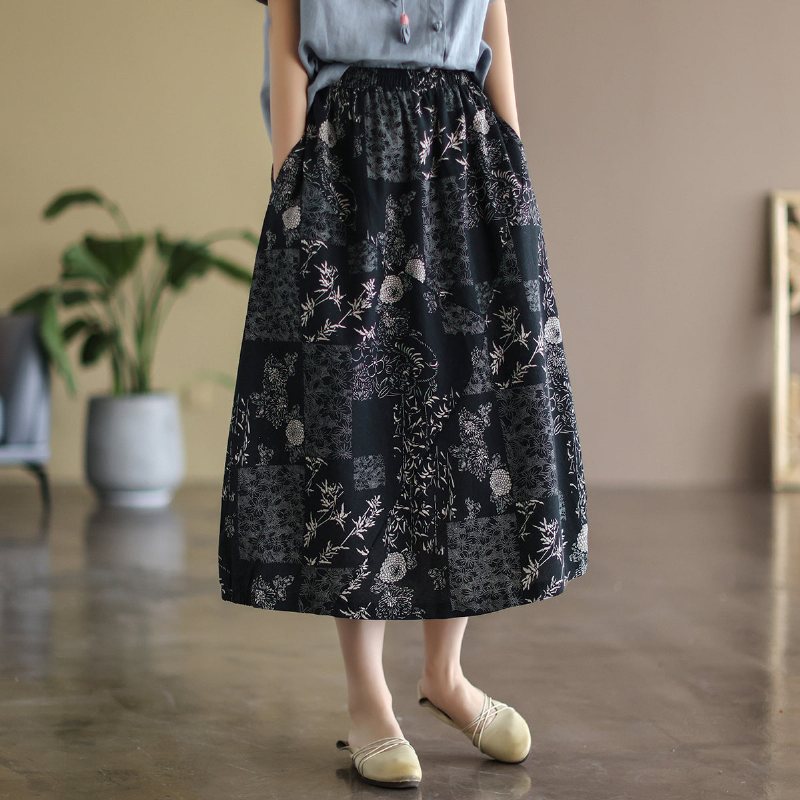 Summer Vintage Floral A-line Bomullsskjørt