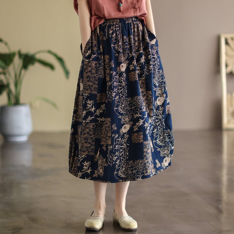 Summer Vintage Floral A-line Bomullsskjørt