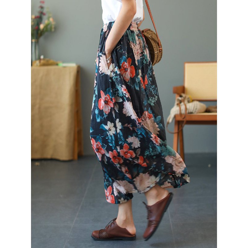 Summer Vintage Floral Loose Lyocell-skjørt