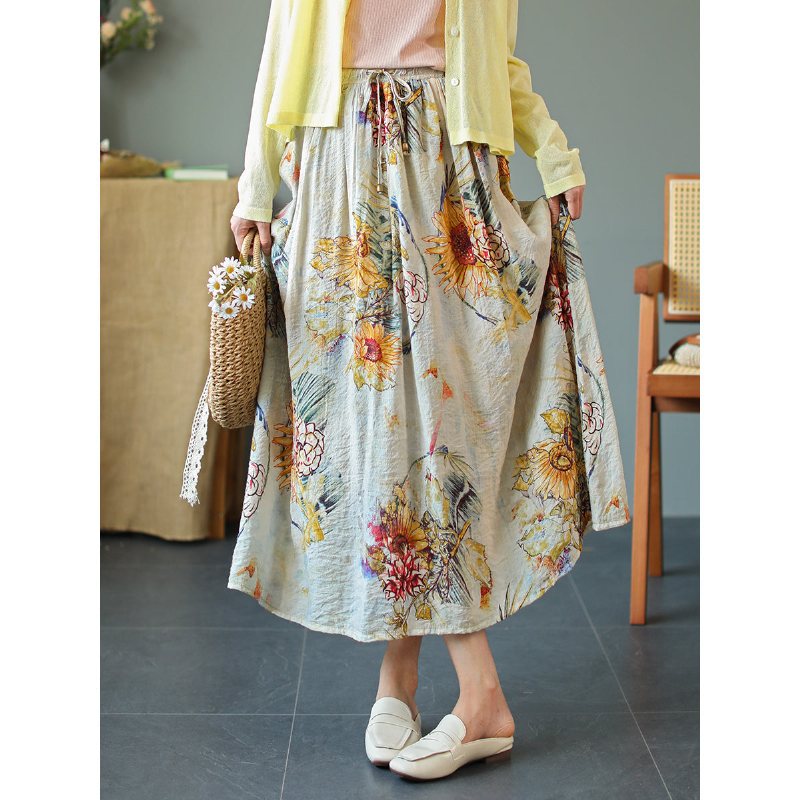 Summer Vintage Floral Loose Lyocell-skjørt