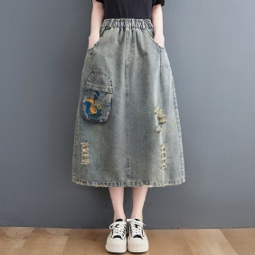 Vintage Ripped Loose A-line Sommer Denimskjørt