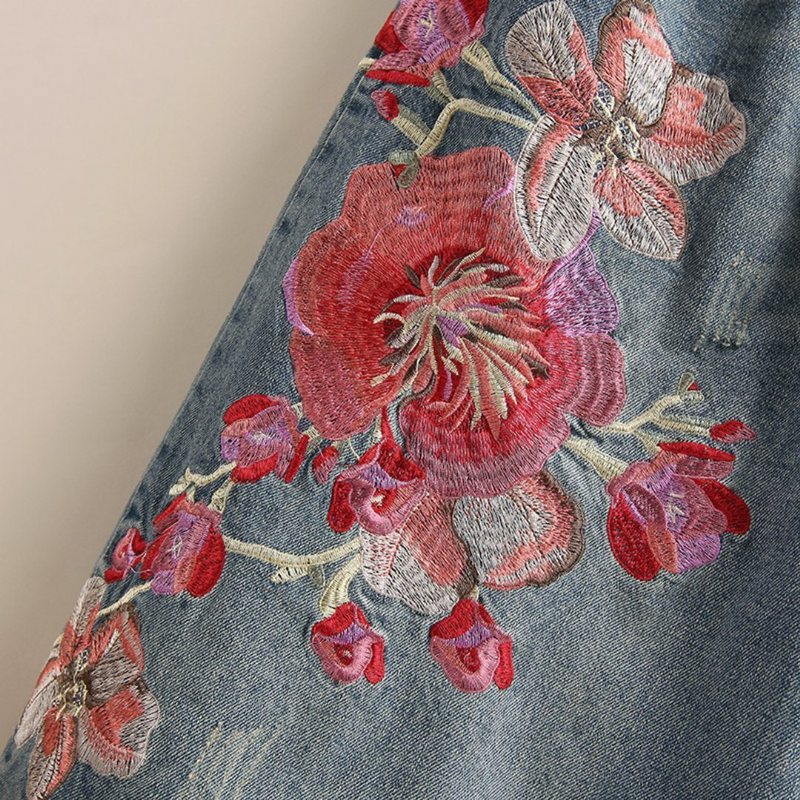 Blomsterbroderte Jeans Med Brede Ben