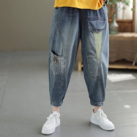 Dame Vår Sommer Retro Patchwork Bomull Jean