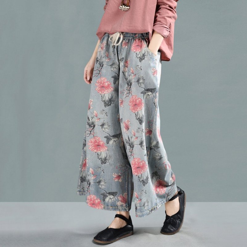 Floral Cropped Wide Leg Denimbukser