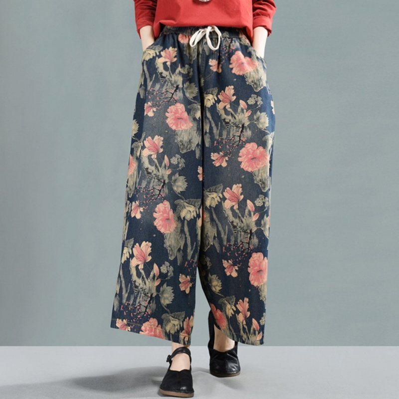 Floral Cropped Wide Leg Denimbukser