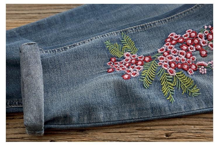 Kinesisk Stil Broderi Etnisk Løse Retro Denimbukser