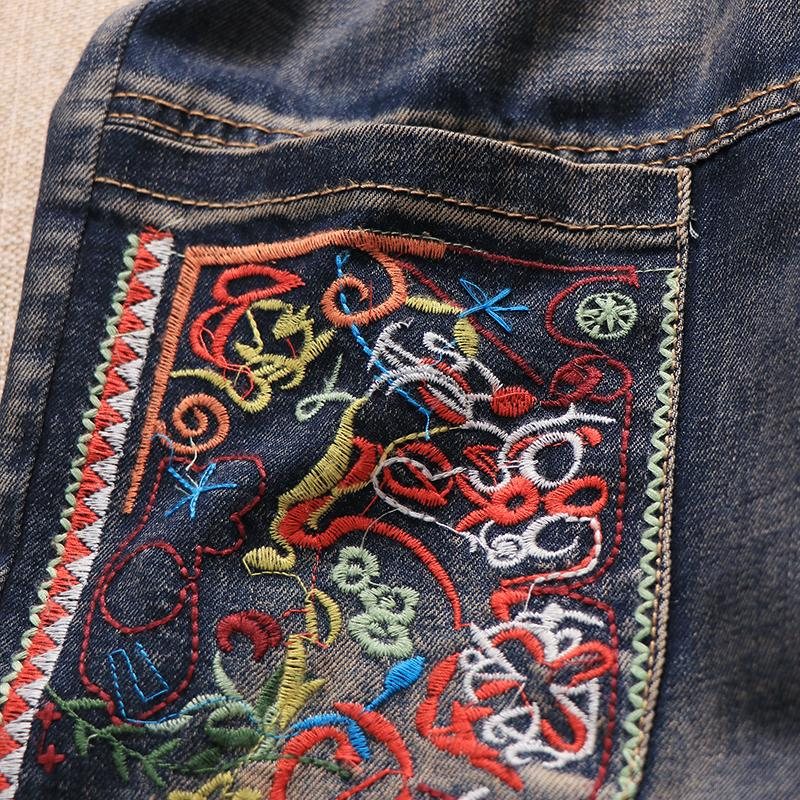 Patch Retro Løs Casual Straight Denimbukser