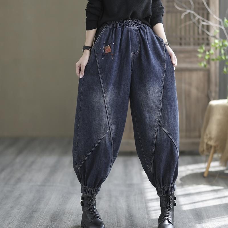 Plus Size Løse Høst Patchwork Harem Denimbukser