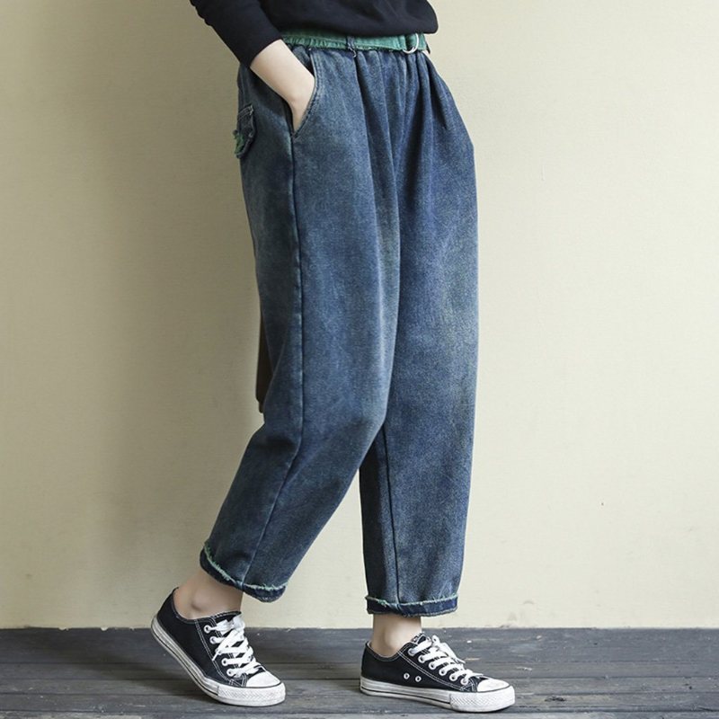 Retro Loose Casual Belte Washed Velvet Jeans