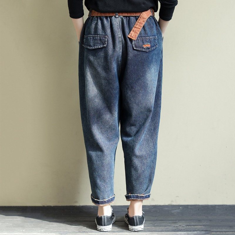 Retro Loose Casual Belte Washed Velvet Jeans