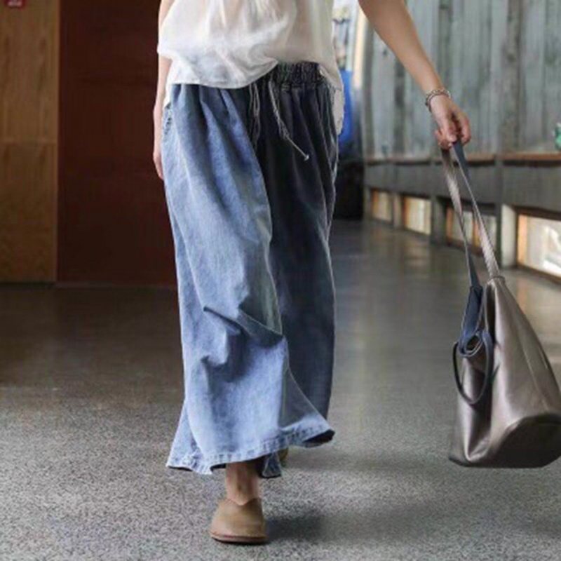 Solid Loose Fit Wide-leg Jeans