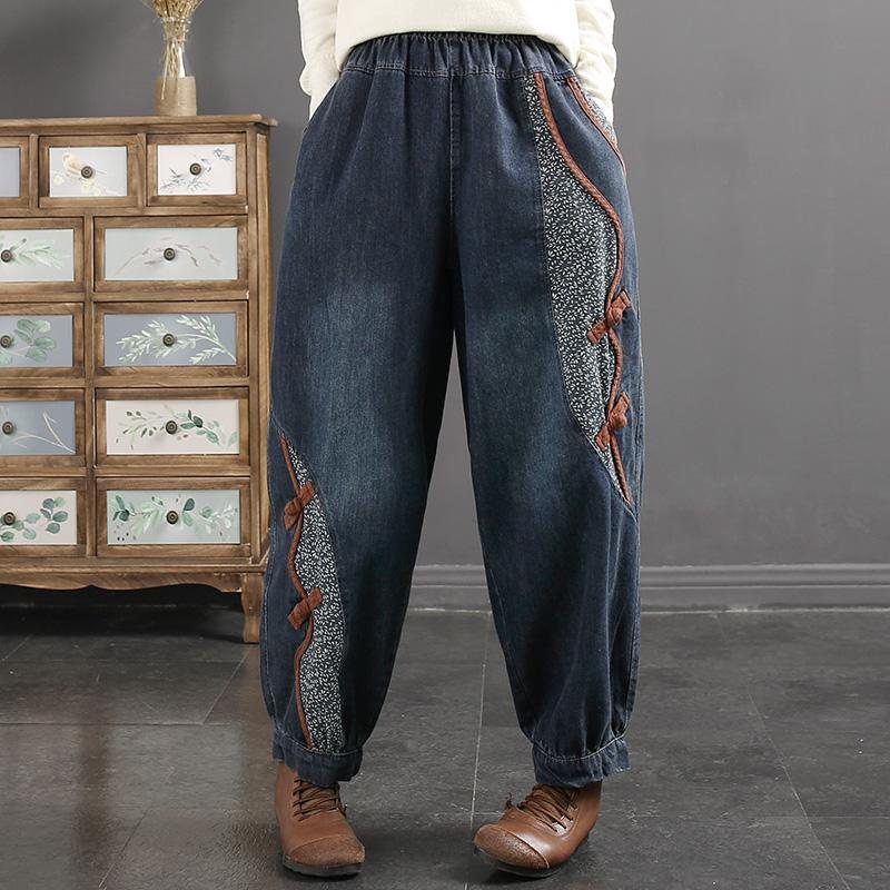 Spring Retro Casual Patchwork Løse Harem Jeans