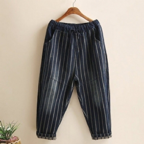 Stripes Jeans Med Elastisk Midje