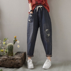 Vår Dame Fisk Broderi Patchwork Jeans