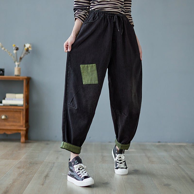 Vår Dame Løse Retro Patchwork Casual Jeans