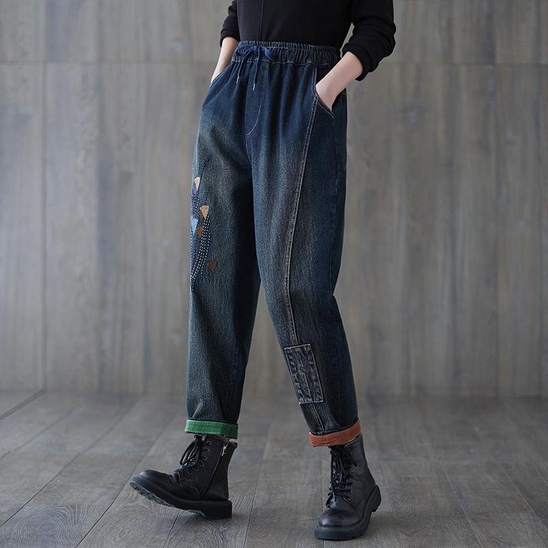 Vår Høst Retro Casual Broderi Bomullsjeans