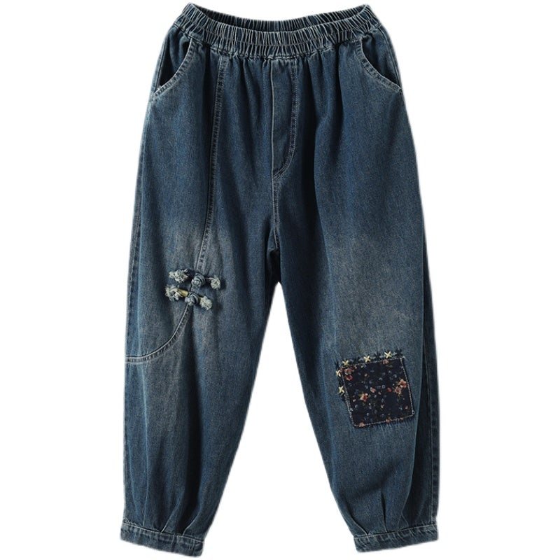 Vår Kvinner Retro Broderi Løse Bomullsjeans