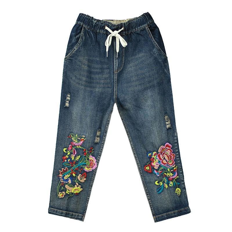 Vår Sommer Broderi Retro Løse Jeans