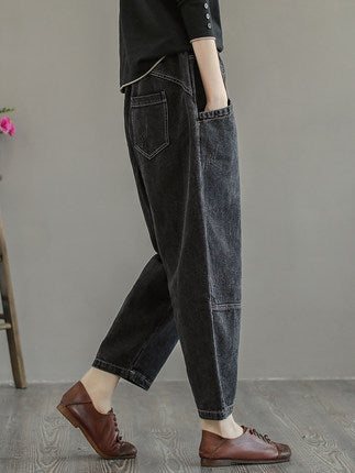 Vår Sommer Kvinner Retro Løse Cotton Jeans