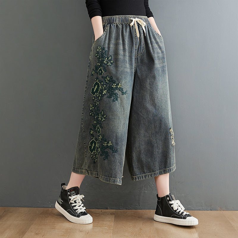 Vårretrobroderi Floral Ripped Loose Jeans