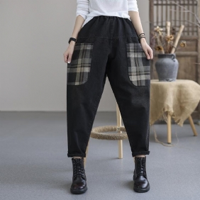 Vintage Autumn Plaid Lommer Casual Cotton Denim Bukser