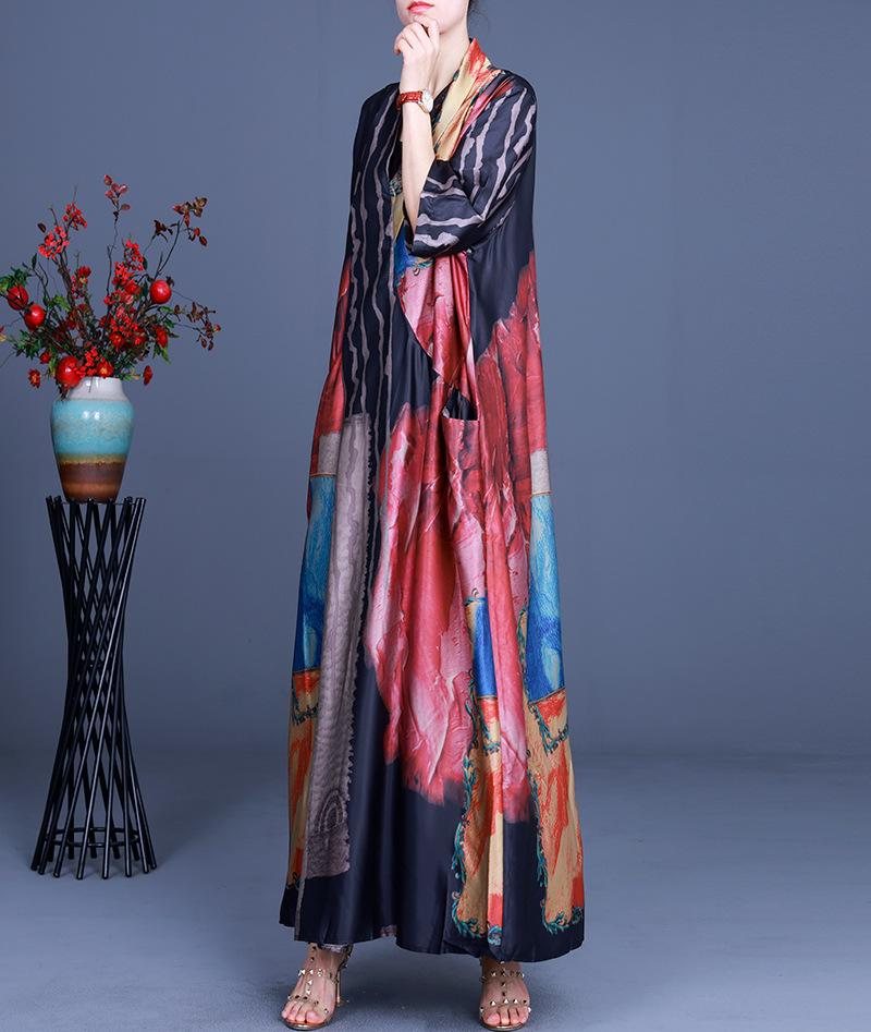 2022 Patchwork Print Mid Waist Silk Dress