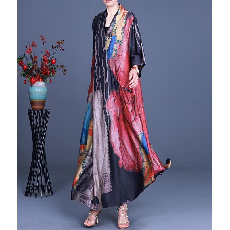 2022 Patchwork Print Mid Waist Silk Dress