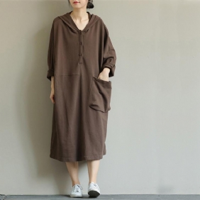 Autumn Large Pocket Loose Hoodie Dress