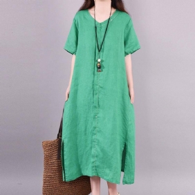 Casual Summer Shift Slit Linen Dress