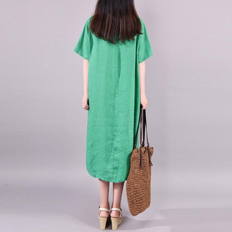 Casual Summer Shift Slit Linen Dress