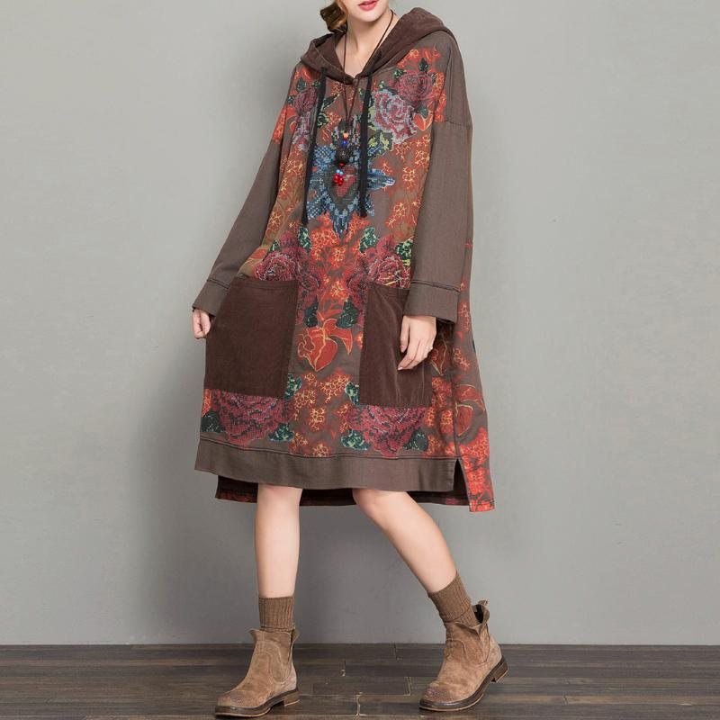 Cotton Loose Printed Sweatshirt Dress