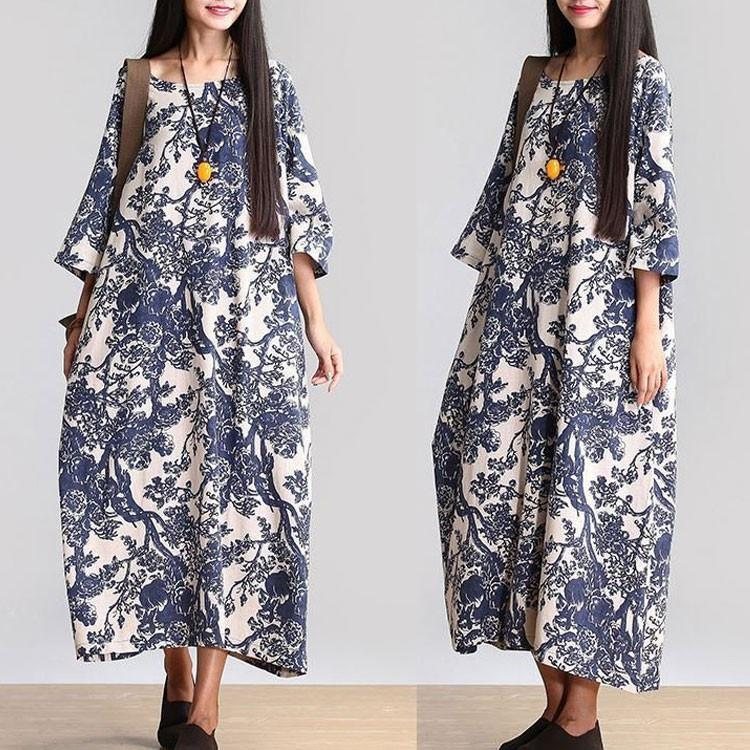 Dame Bomull Lin Løs Casual Fitting Maxi Dress