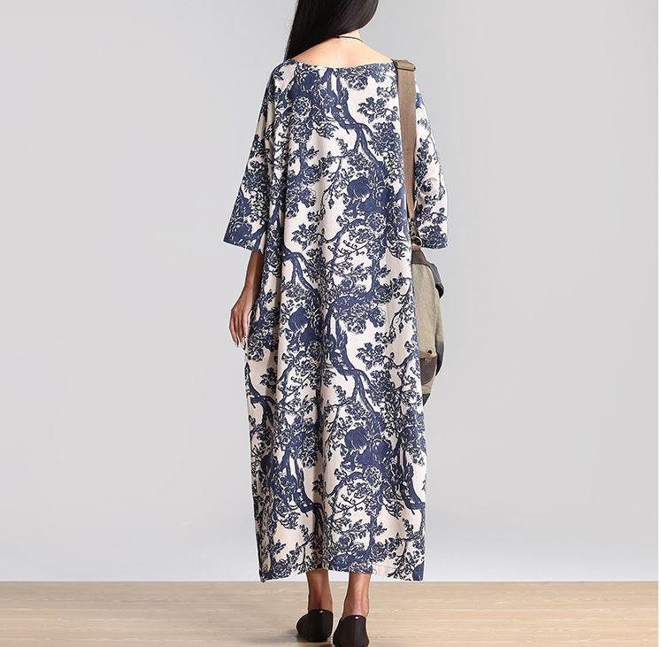 Dame Bomull Lin Løs Casual Fitting Maxi Dress