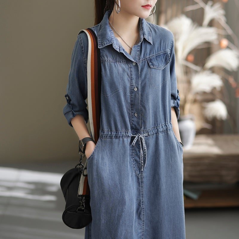 Dame Retro Spring Denim Kjole