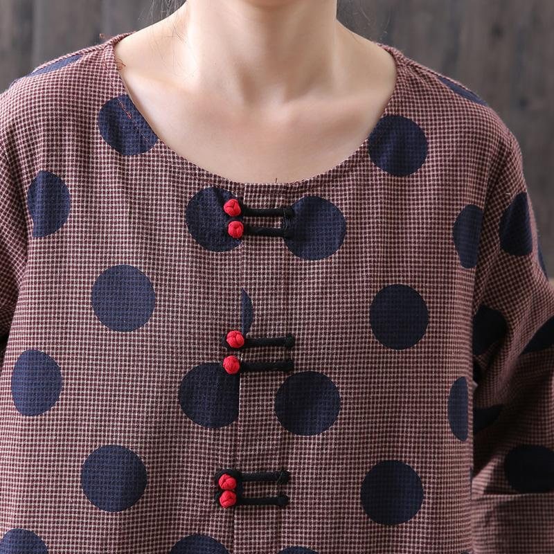 Dot Printed Polka Dots Bomulls Lin Langermet Kjole