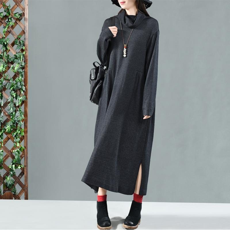 High Neck Fashion Split Sweater Dress