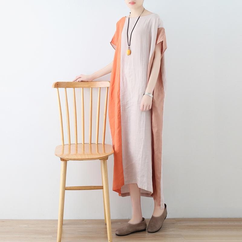 Kvinner Color Block Casual Linen Kortermet Kjole