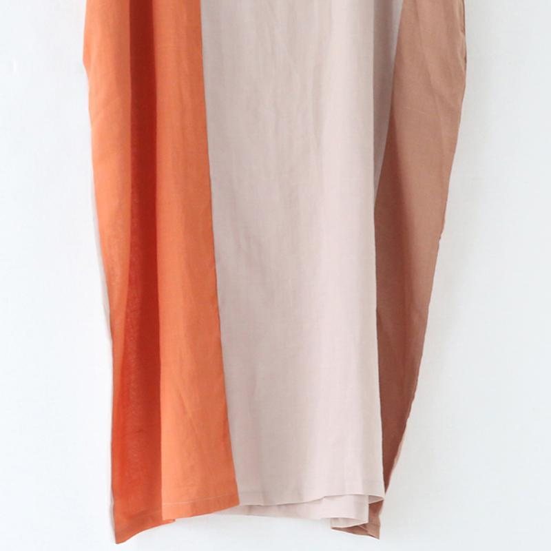 Kvinner Color Block Casual Linen Kortermet Kjole