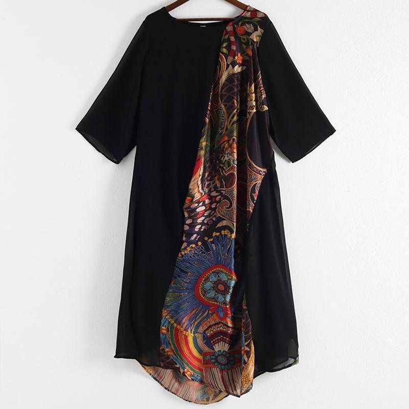 Kvinner Halv Ermer Printed Paneled Summer Dress