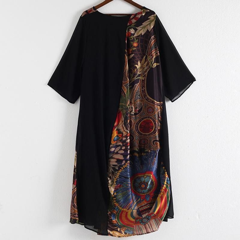 Kvinner Halv Ermer Printed Paneled Summer Dress