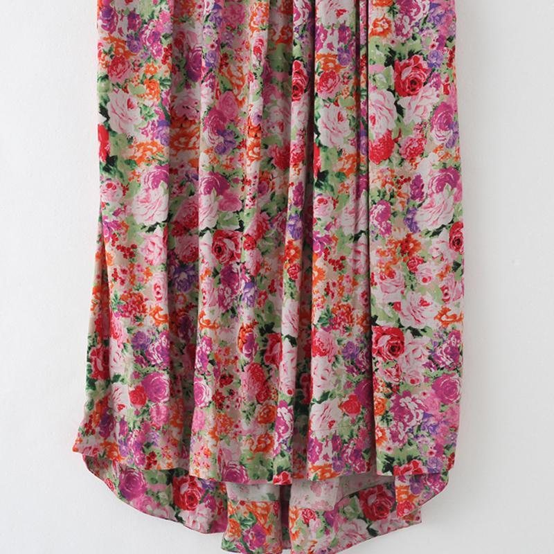 Kvinner Retro Floral Samlet Casual Lin Maxi Kortermet Kjole