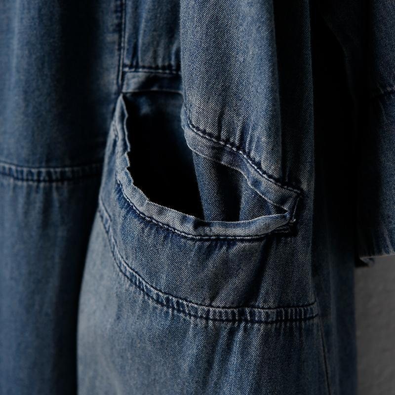 Lommer Med Rund Hals Denim Enkel Sommerkjole