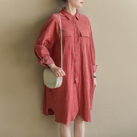 Loose Casual Bubble Cotton Lin Shirt Dress Spring