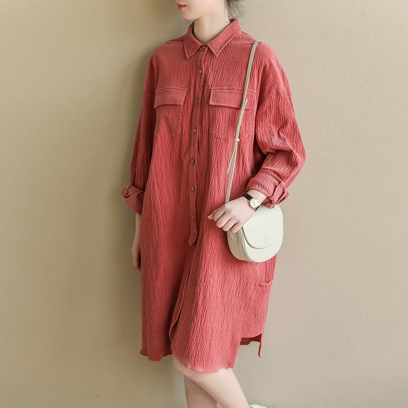 Loose Casual Bubble Cotton Lin Shirt Dress Spring