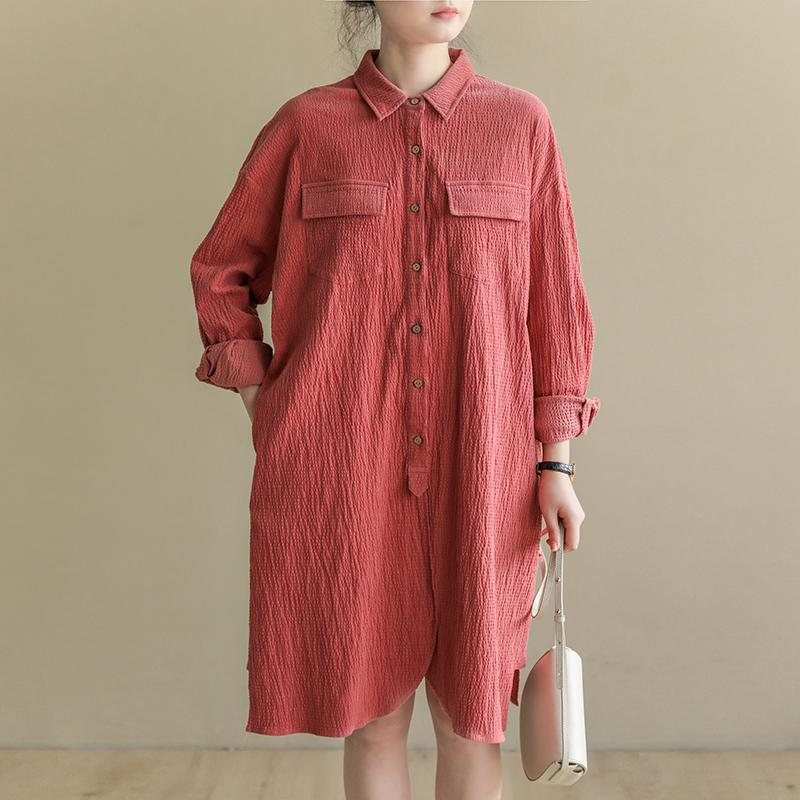 Loose Casual Bubble Cotton Lin Shirt Dress Spring